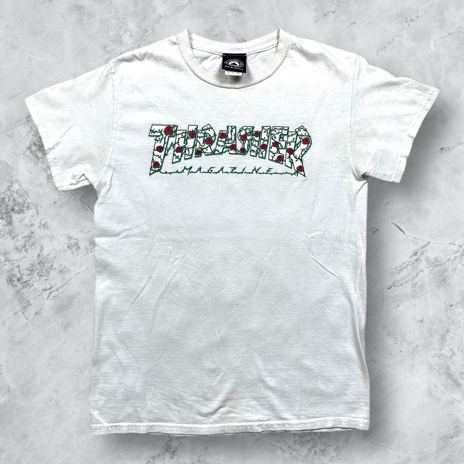 Thrasher Thrasher rose thorn thrasher magazine logo white skater tee Grailed
