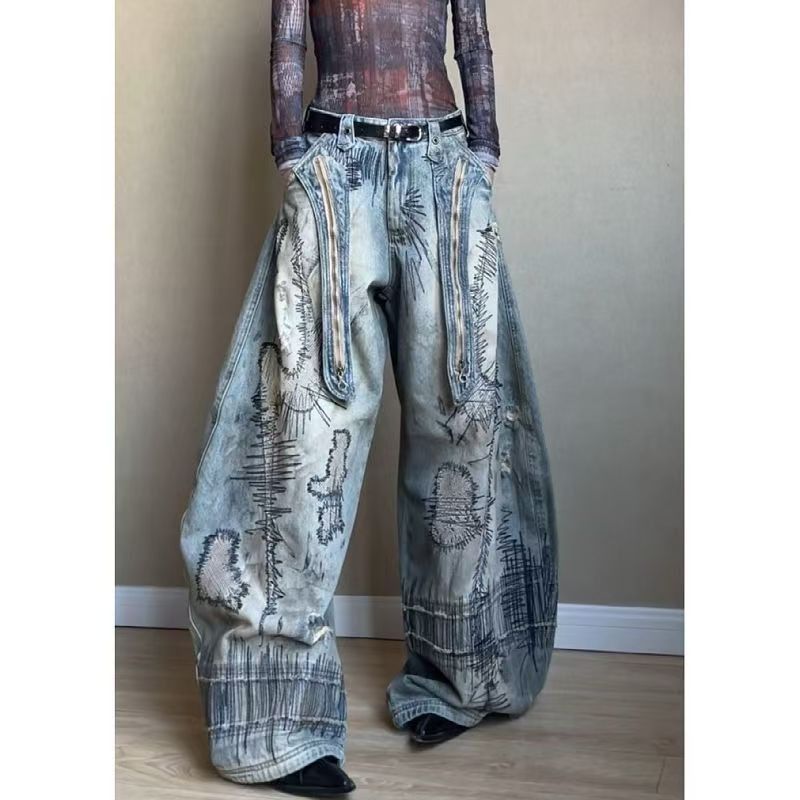 Jean Blue Graffiti Design Street Jeans Size US 30 / EU 46 - 4 Thumbnail