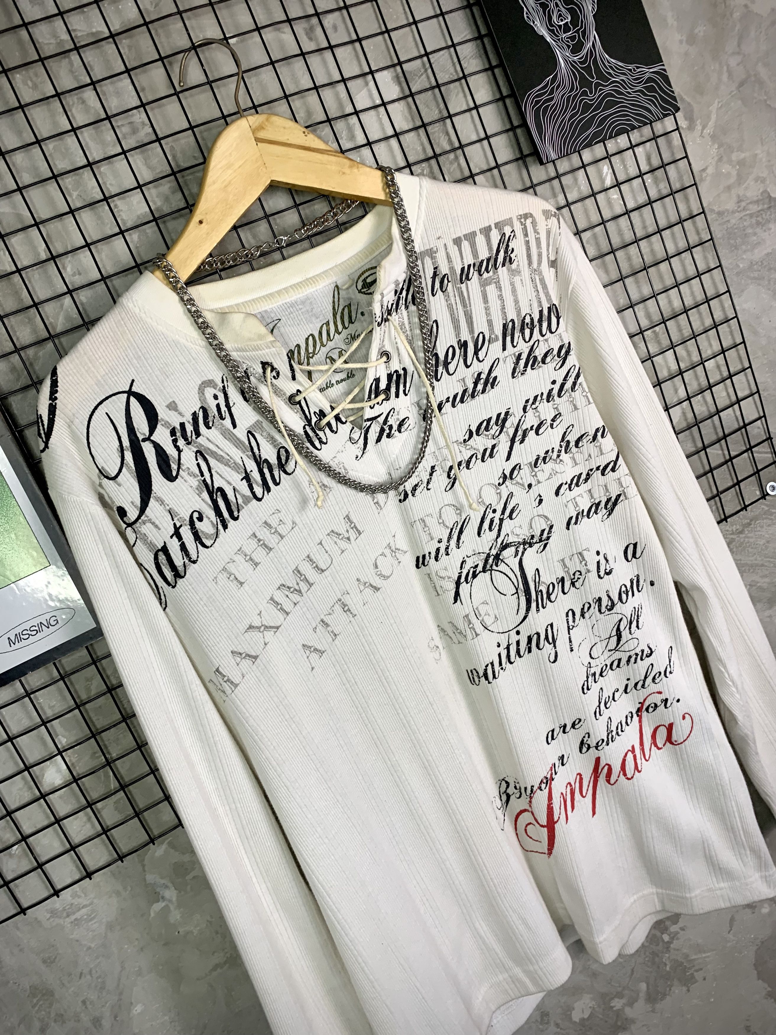 Hysteric Glamour Y2K Impala Grunge Poem Lace-Up Thermal LongSleeve Size US M / EU 48-50 / 2 - 3 Thumbnail