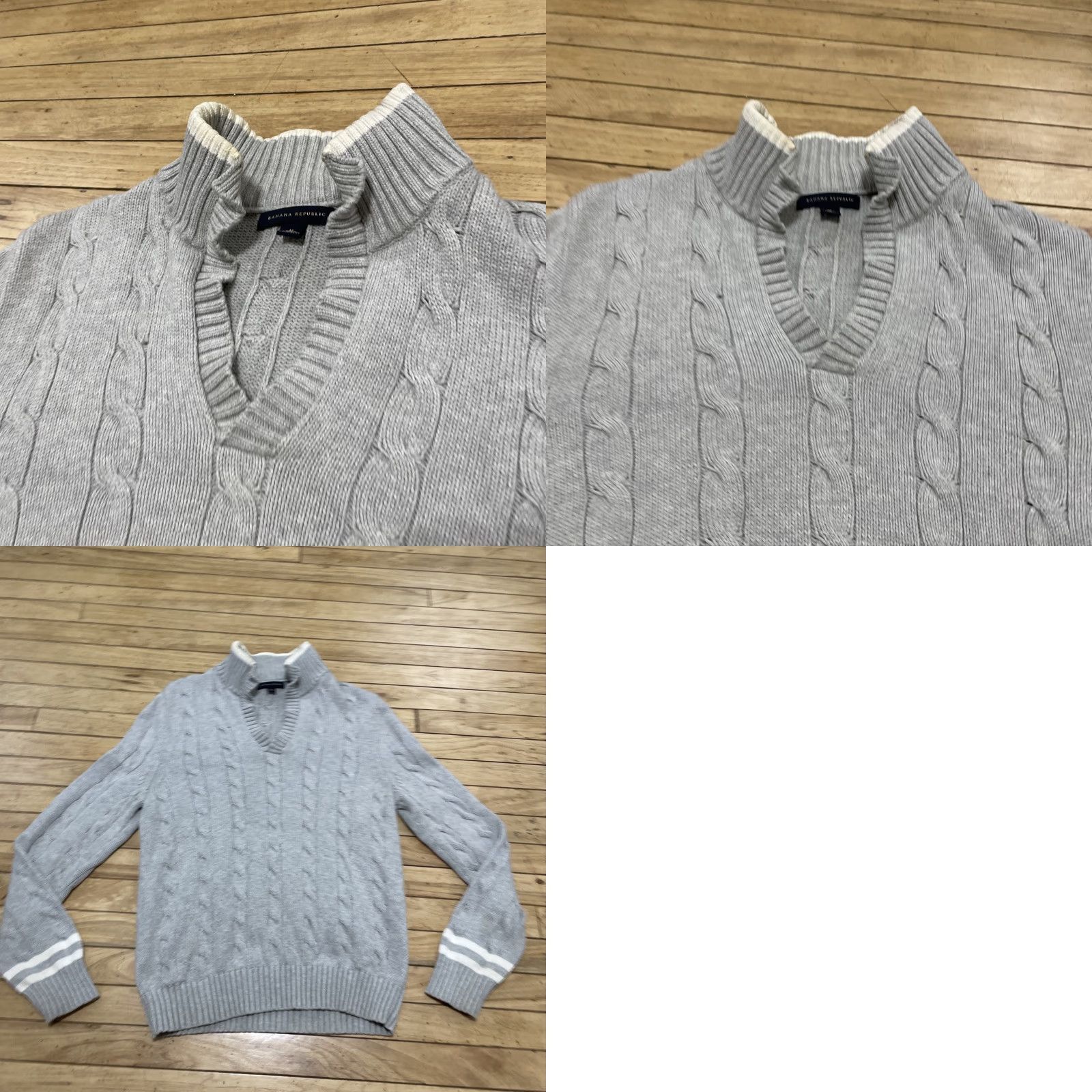 Banana Republic VINTAGE Banana Republic Sweater Men M Gray Cable Knit Open Collar Yacht Old Money Shirt (Not allowed: new words). Size US M / EU 48-50 / 2 - 11 Thumbnail