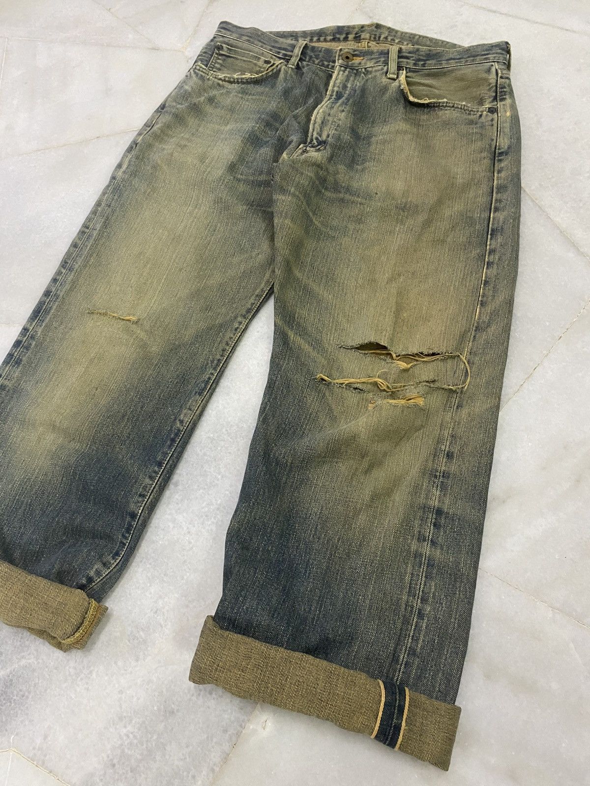 Edwin Size 35x32 Vintage Edwin Selvedge Distressed Denim Jeans Size US 35 - 1 Thumbnail