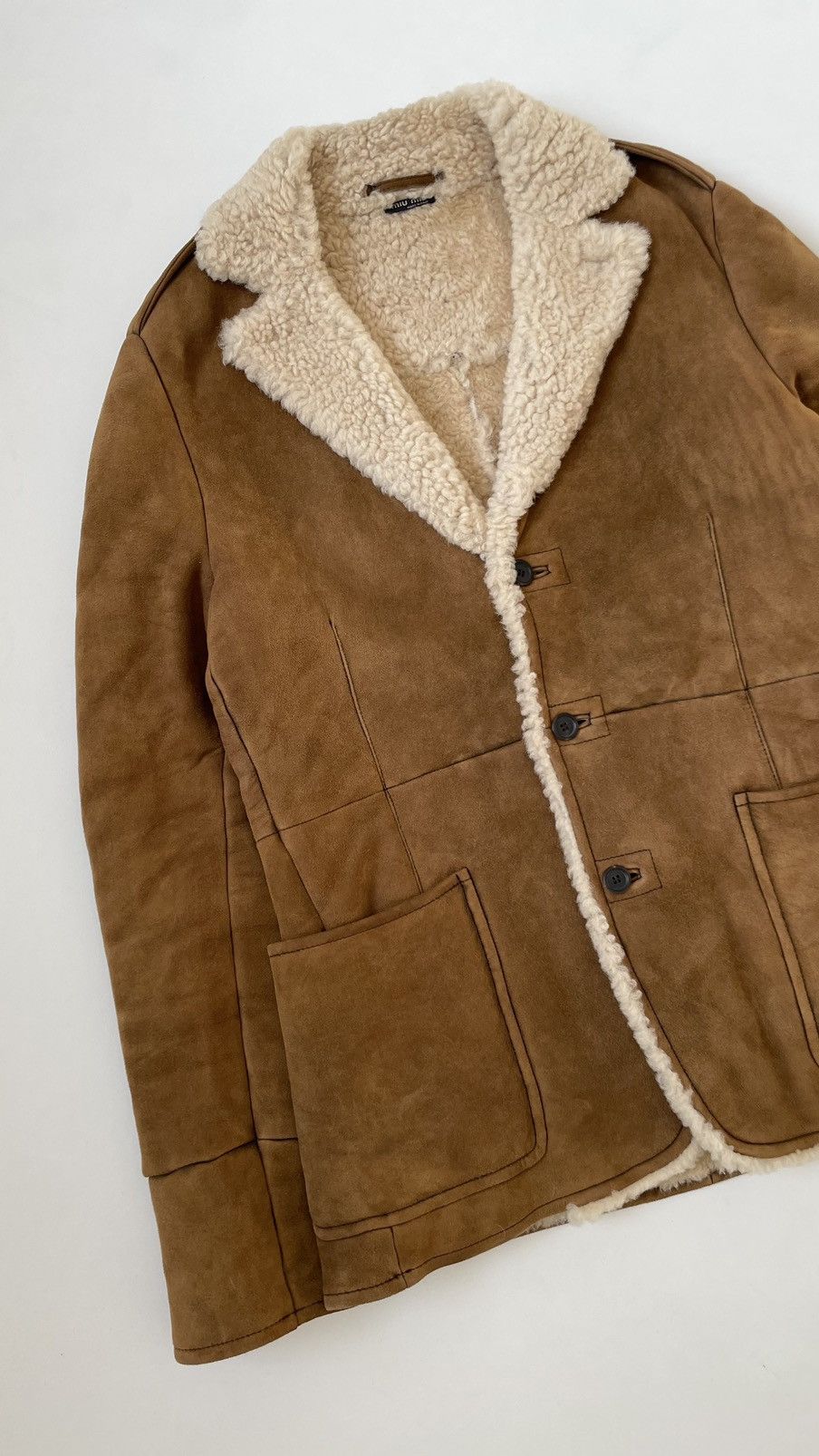 Miu Miu Mid 2000s Tan Shearling Jacket Size US M / EU 48-50 / 2 - 5 Thumbnail