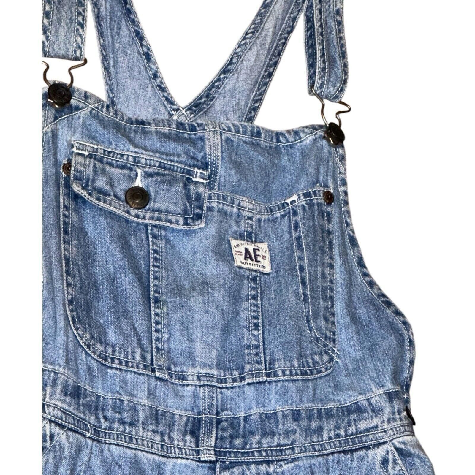 Designer Vintage American Eagle Boyfriend Bib Overalls Sz L Blue Size 36" / US 14 / IT 50 - 4 Thumbnail