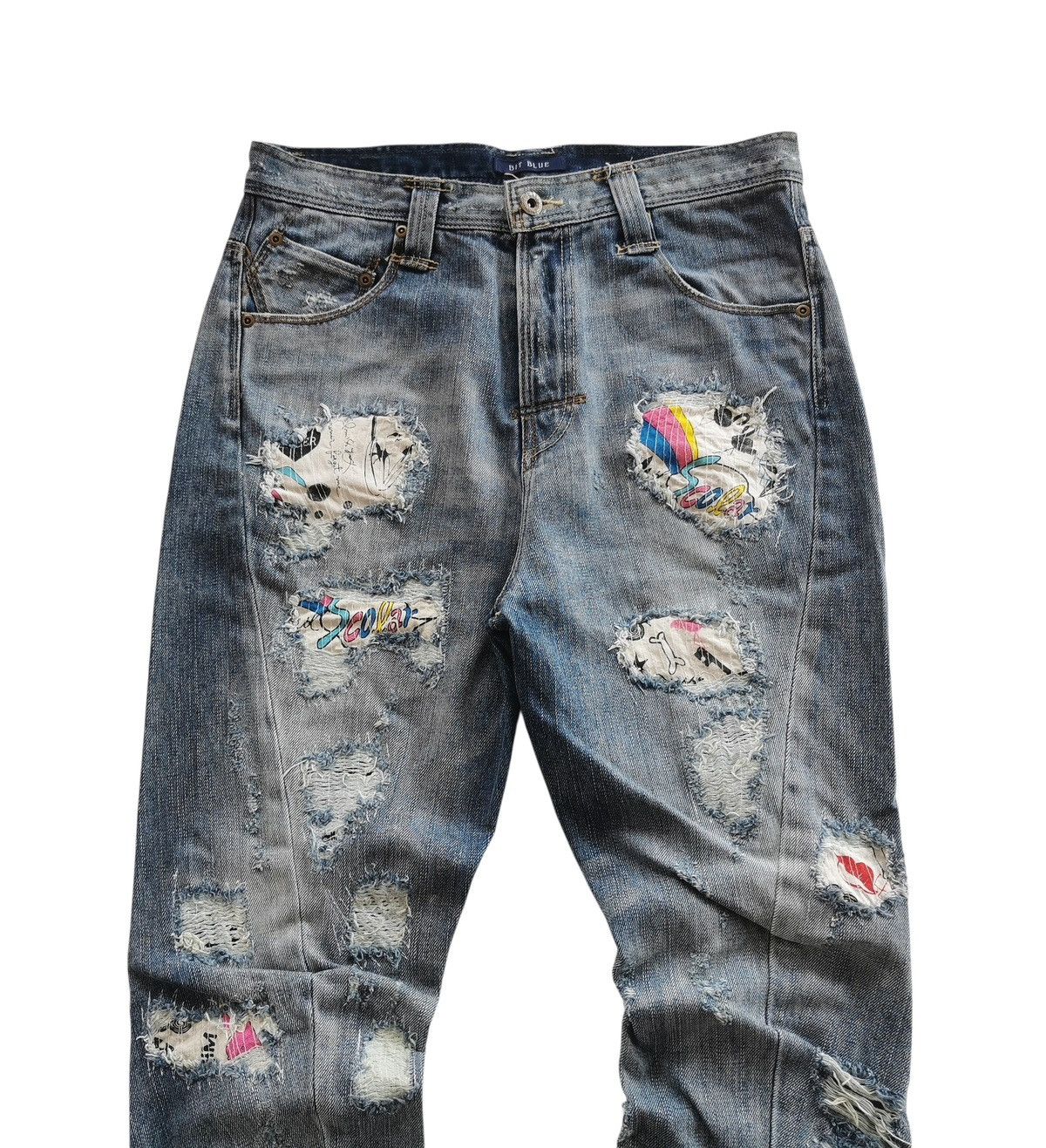 Kapital Bit Blue Distressed Patchwork Jeans Size US 30 / EU 46 - 1 Thumbnail