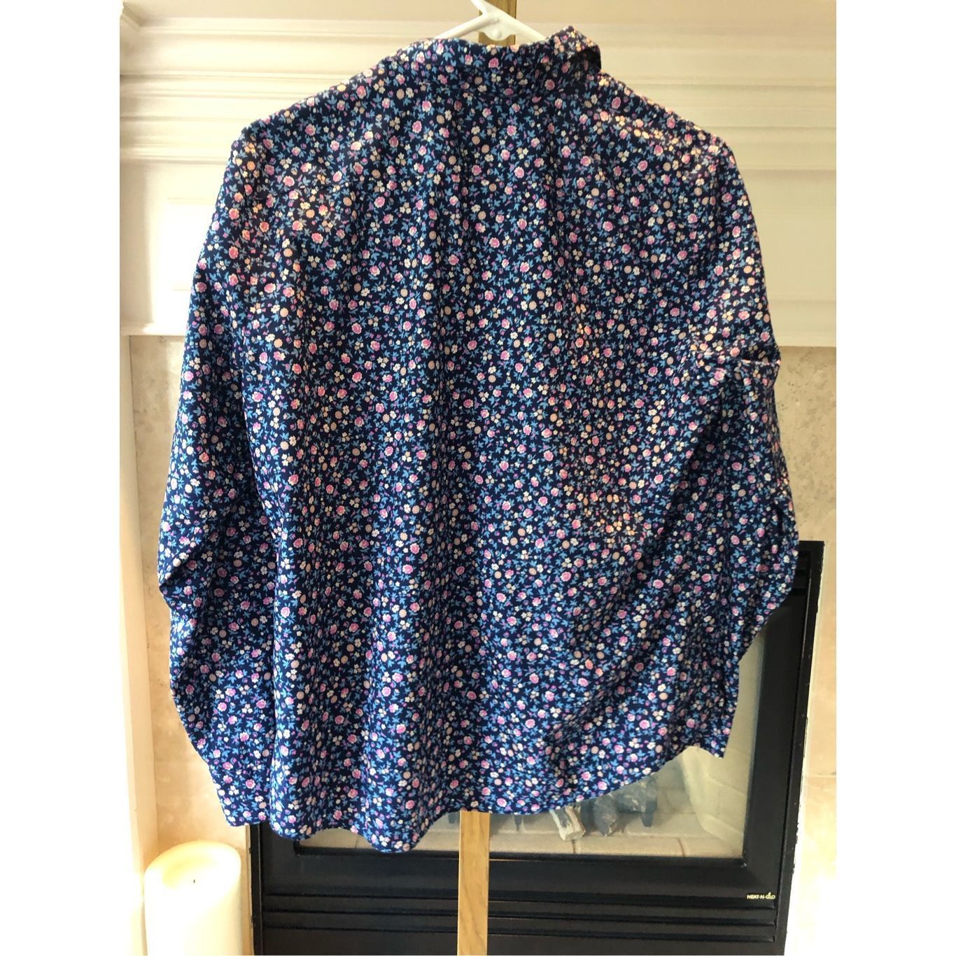 Lands' End Lands End (Elinore Olsen engraved) Women’s Blue and Pink Floral Collared Button Up Long Sleeve Blouse Size Petite 12 Size XL / US 12-14 / IT 48-50 - 2 Thumbnail