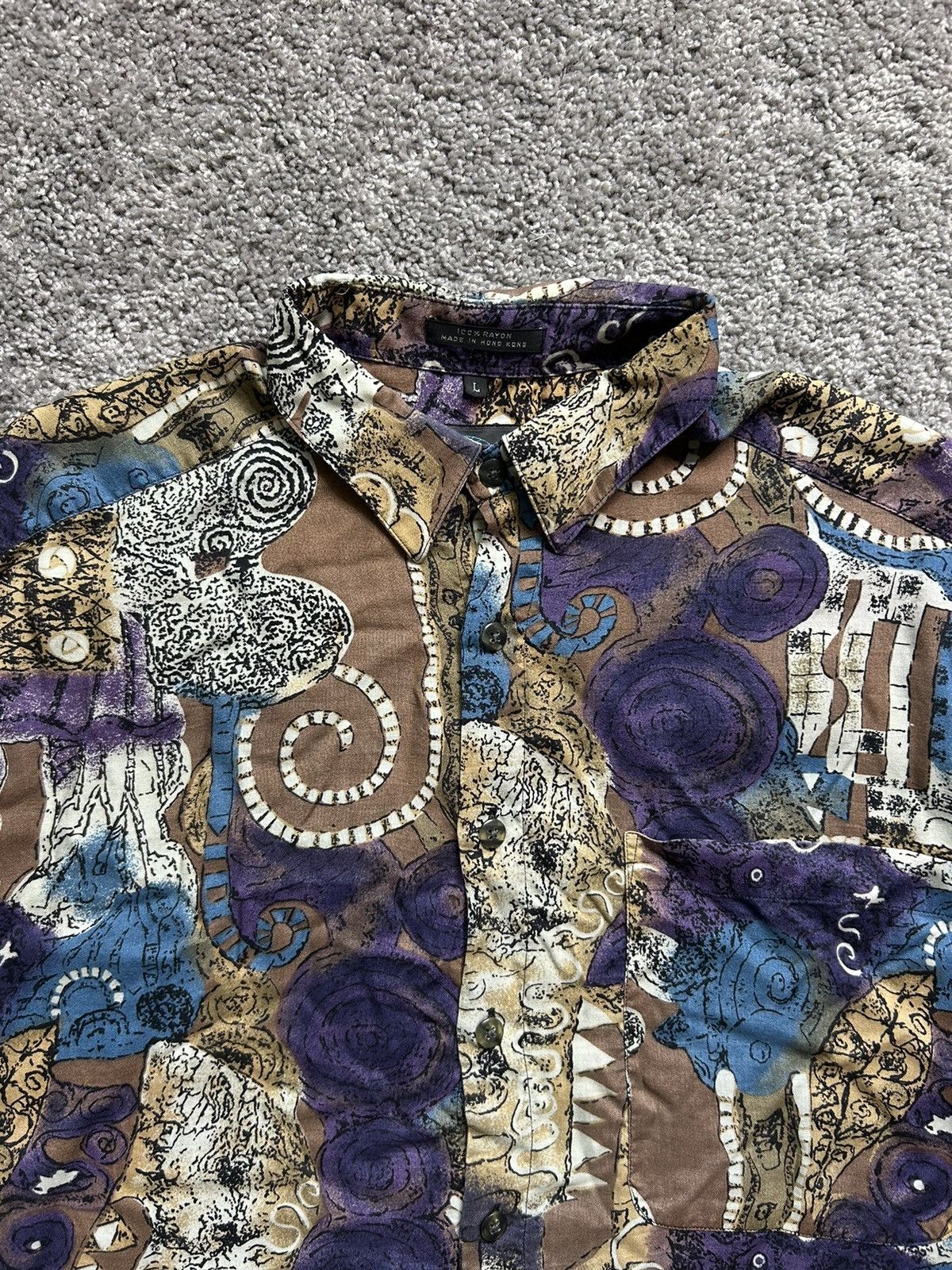 Vintage Vintage 70s/80s Rayon Button Up Basic Elements Hong Kong Art Size US L / EU 52-54 / 3 - 5 Thumbnail