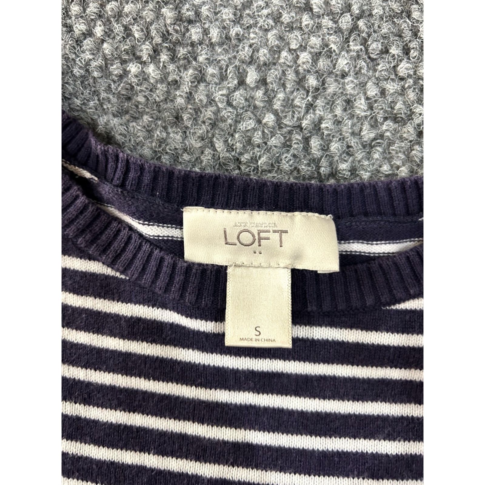 Loft LOFT Sweater Women Small Navy White Striped Knit Cable Crew Neck Long Sleeve Casual Preppy Office Pullover All Seasons 100% Cotton Regular Fit Boys? Size S / US 4 / IT 40 - 3 Thumbnail