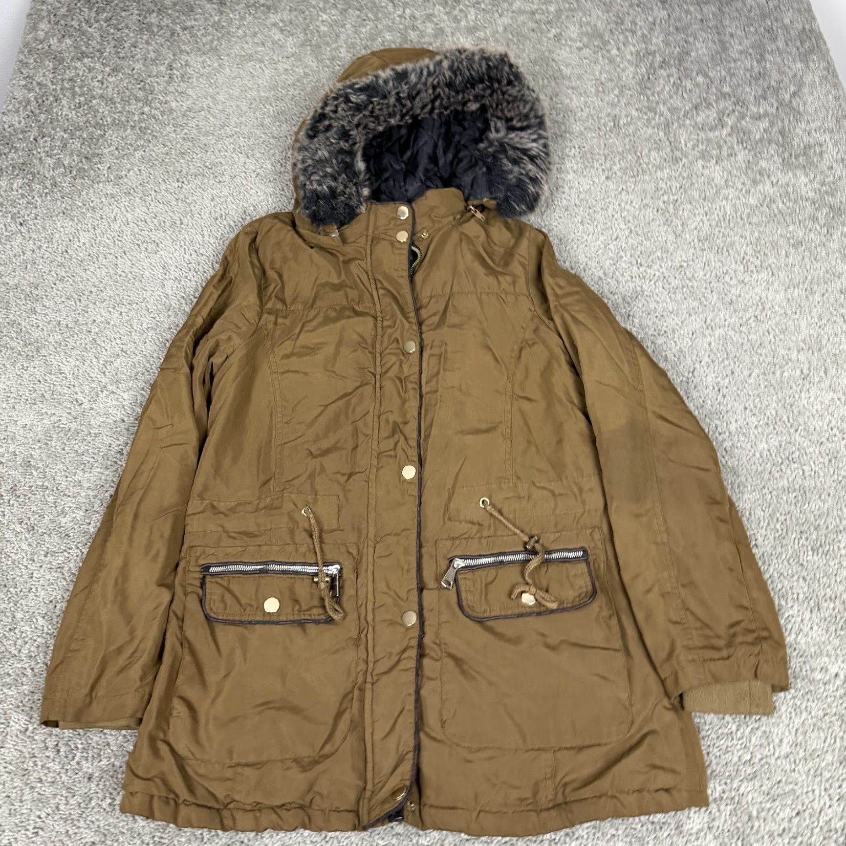 Vintage VINTAGE? Greenlander Coat Womens Large Brown Hooded Faux Fur Parka Full Zip Pockets Size L / US 10 / IT 46 - 2 Thumbnail