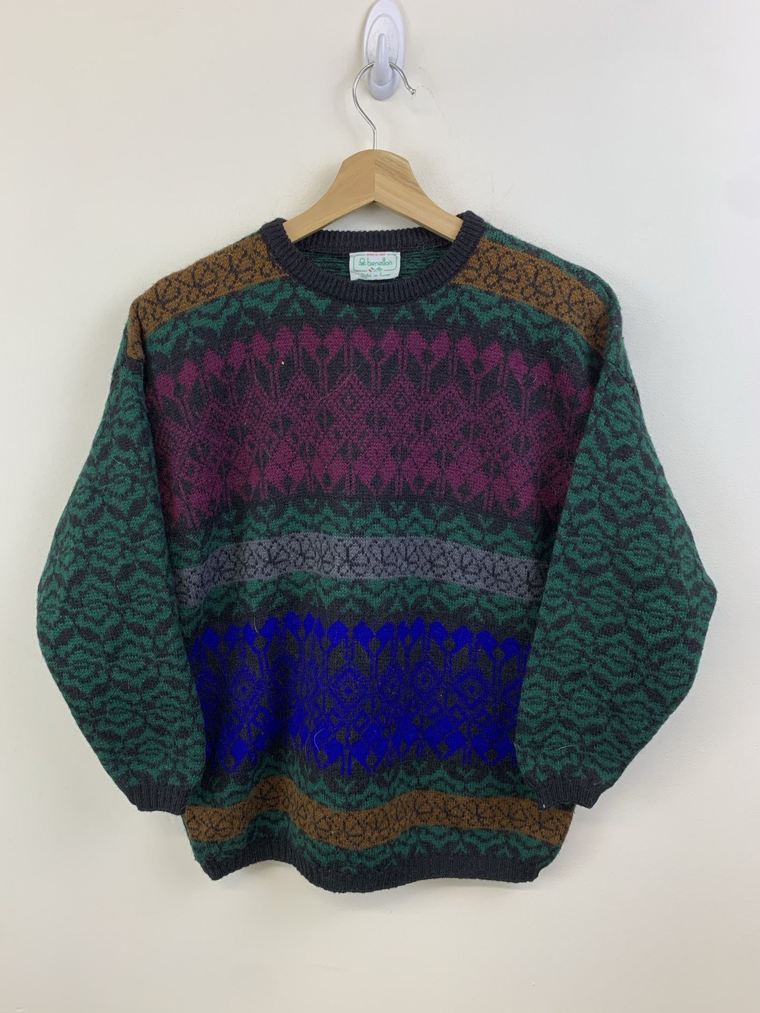 Vintage 90s Benetton Pattern Stripe Knti Sweater Size S