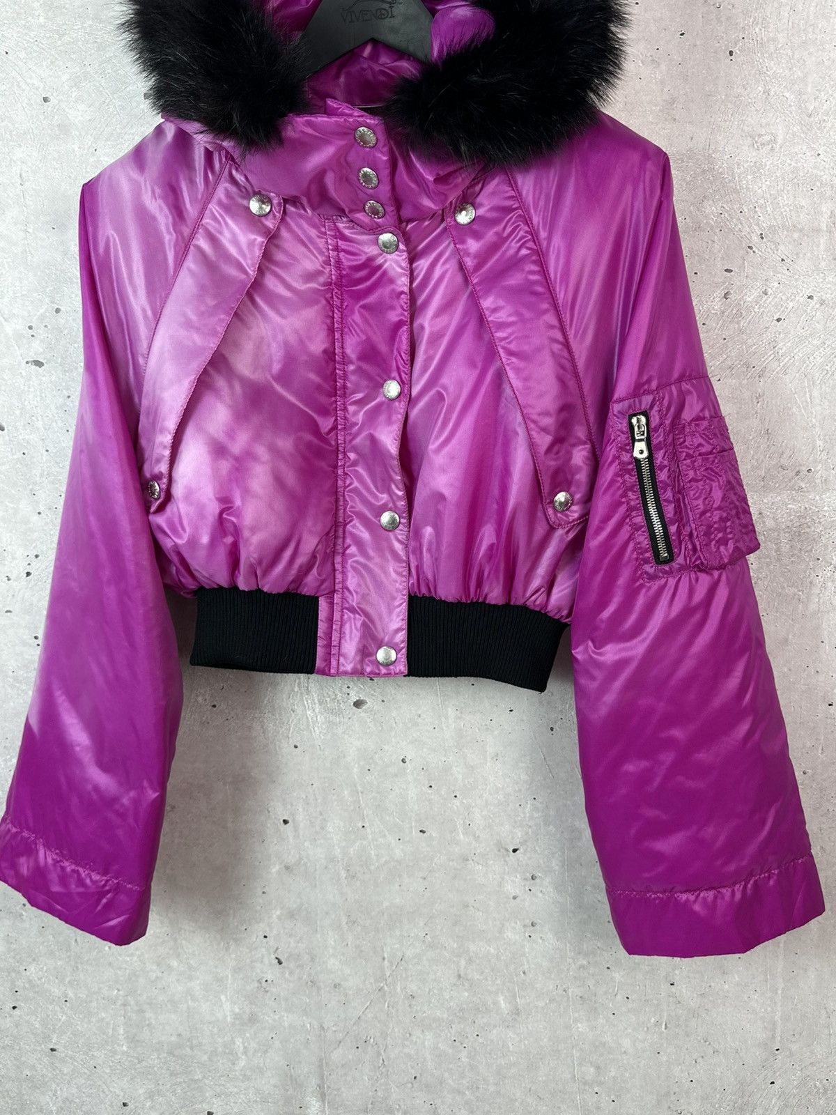 Dolce & Gabbana Dolce & Gabbana Fuchsia Cropped Hooded Raccoon Trim Jacket Size US XS / EU 42 / 0 - 7 Thumbnail