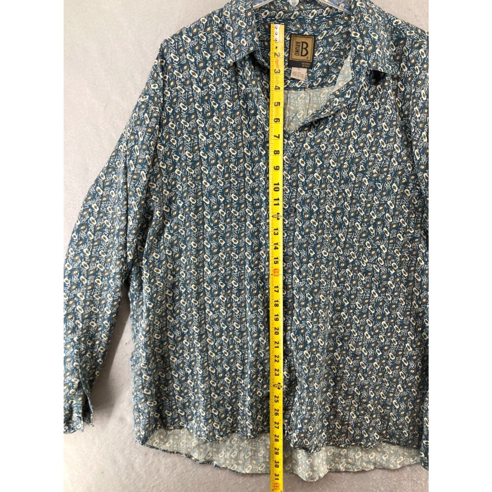 Vintage Bruno Button-Up Shirt Mens XL Blue Geometric Long Sleeve Silk Designer Size US XL / EU 56 / 4 - 4 Thumbnail
