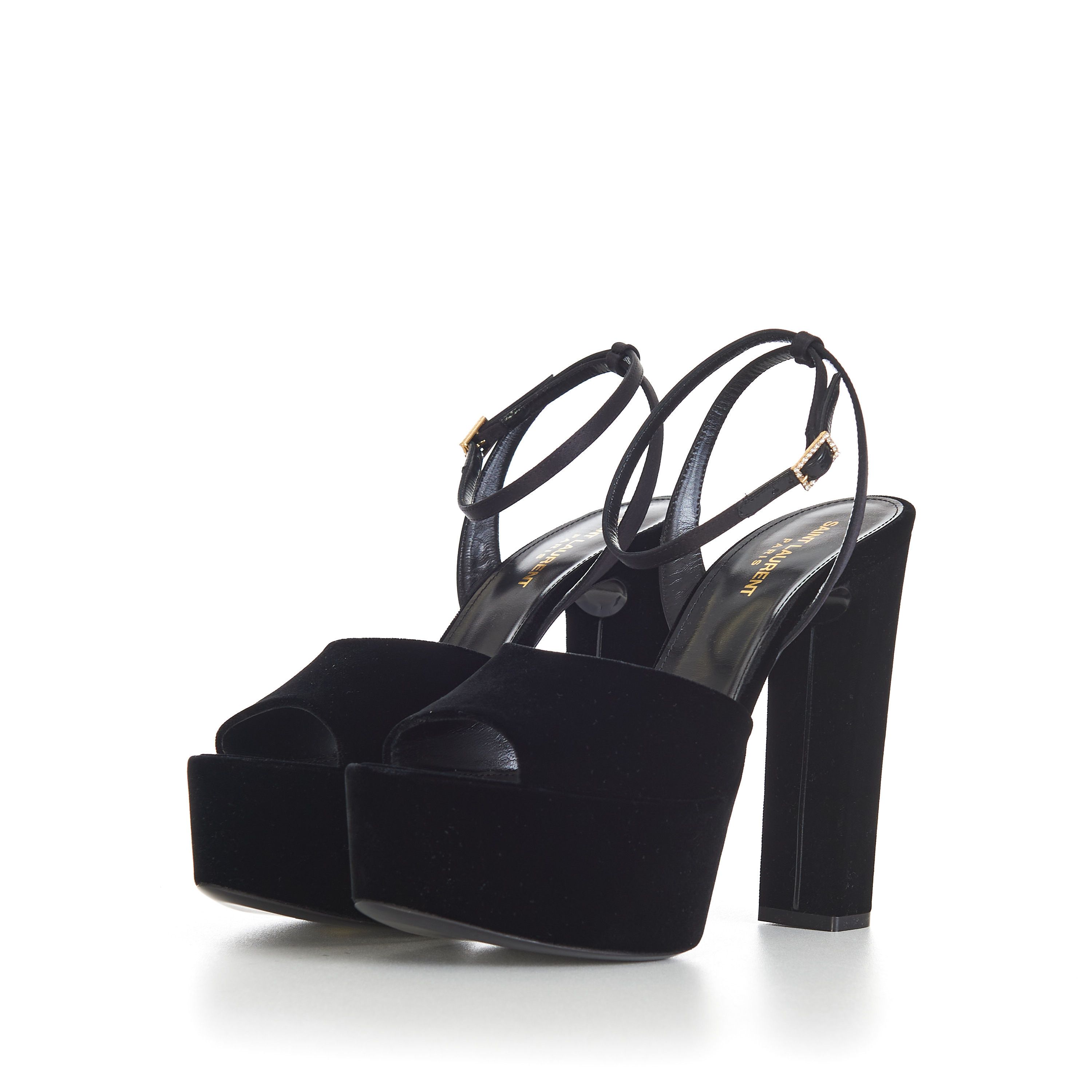 Saint Laurent Paris JODIE Black Velvet Platform Sandals Size US 8.5 / IT 38.5 - 4 Thumbnail