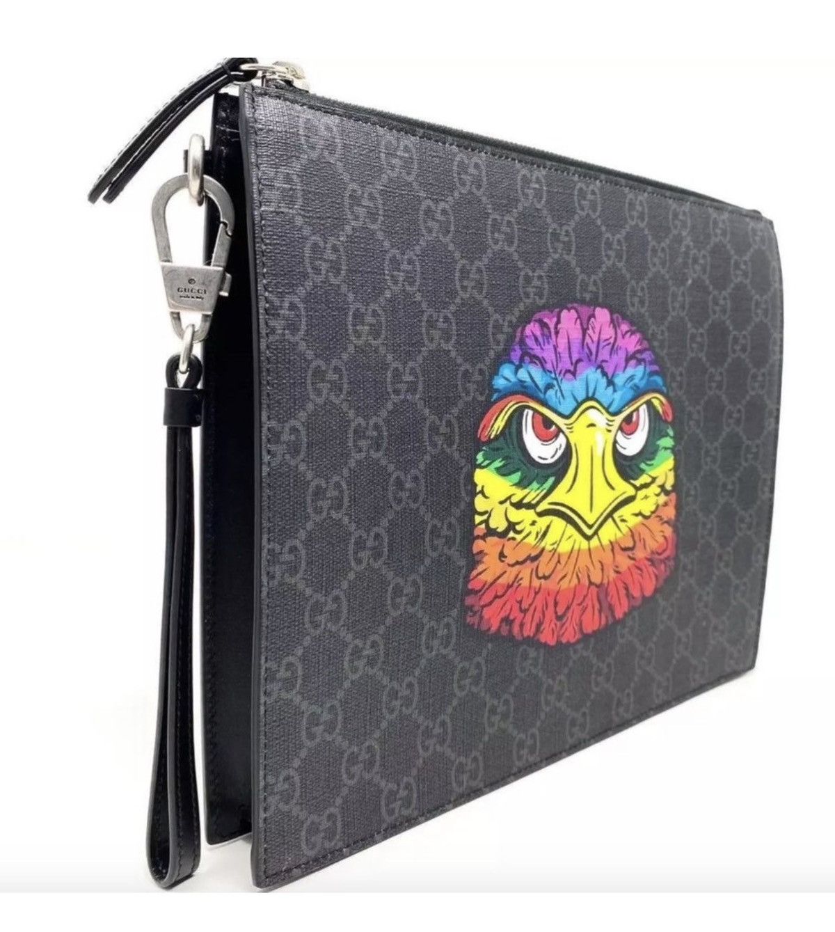 Gucci Gucci Black GG Supreme Pouch with Multicolor Eagle Motif Size ONE SIZE - 2 Thumbnail