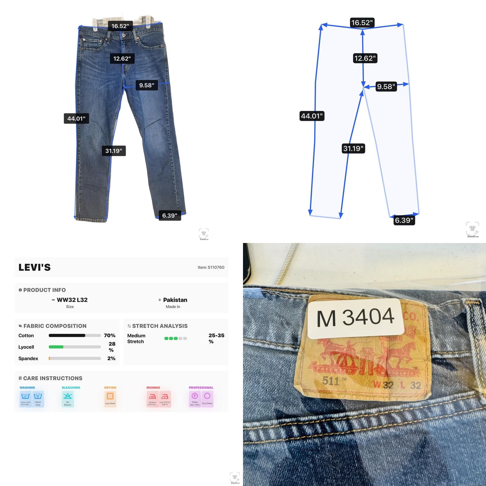 Levi's Levi's 511 Jeans Mens 32x32 Blue Medium Wash Slim Tapered Stretch Denim Zip Fly Size US 32 / EU 48 - 9 Thumbnail