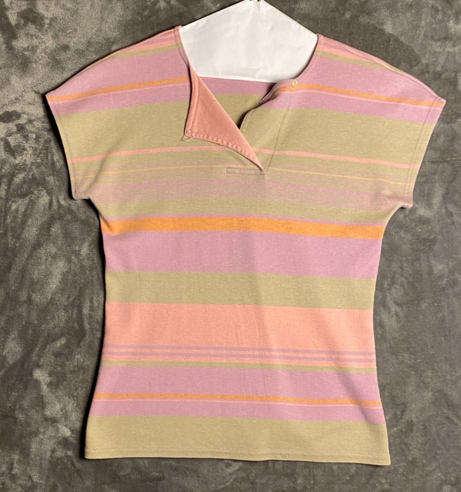 Designer Vintage ACTIII Pink/Grey/Orange Striped SS T-Shirt (B11) Size M / US 6-8 / IT 42-44 - 1 Thumbnail