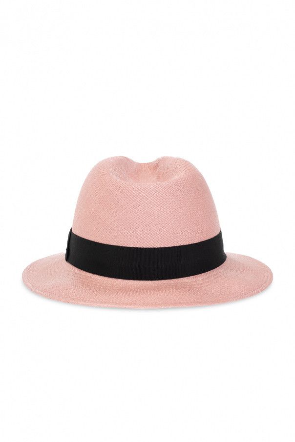Saint Laurent Paris o1s1wg110824 Size: 60 / Fedora Hat in Straw in Pink/Black Size ONE SIZE - 3 Thumbnail