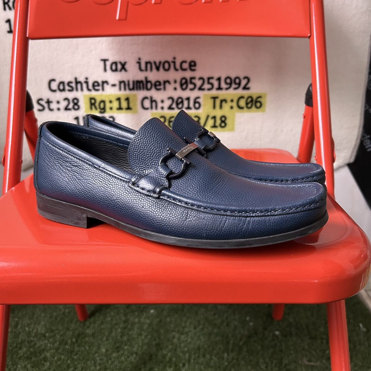image of Salvatore Ferragamo Ferragamo Classic Blue Leather Loafer Shoes, Men's (Size 8)
