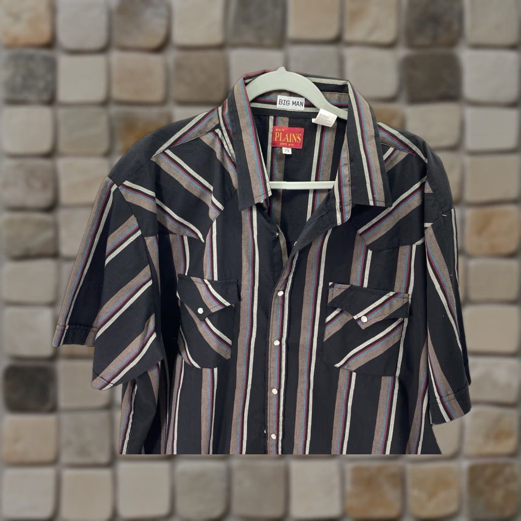 Vintage VINTAGE Plains Big Man Pearl Snap Western Shirt Men Big 2X Black Stripe Short Sleeve VTG NWOT Size US XXL / EU 58 / 5 - 1 Thumbnail