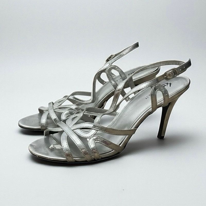 Other Fioni Night Silver Strappy Open Toe Stiletto High Heels Size US 8 / IT 38 - 1 Thumbnail