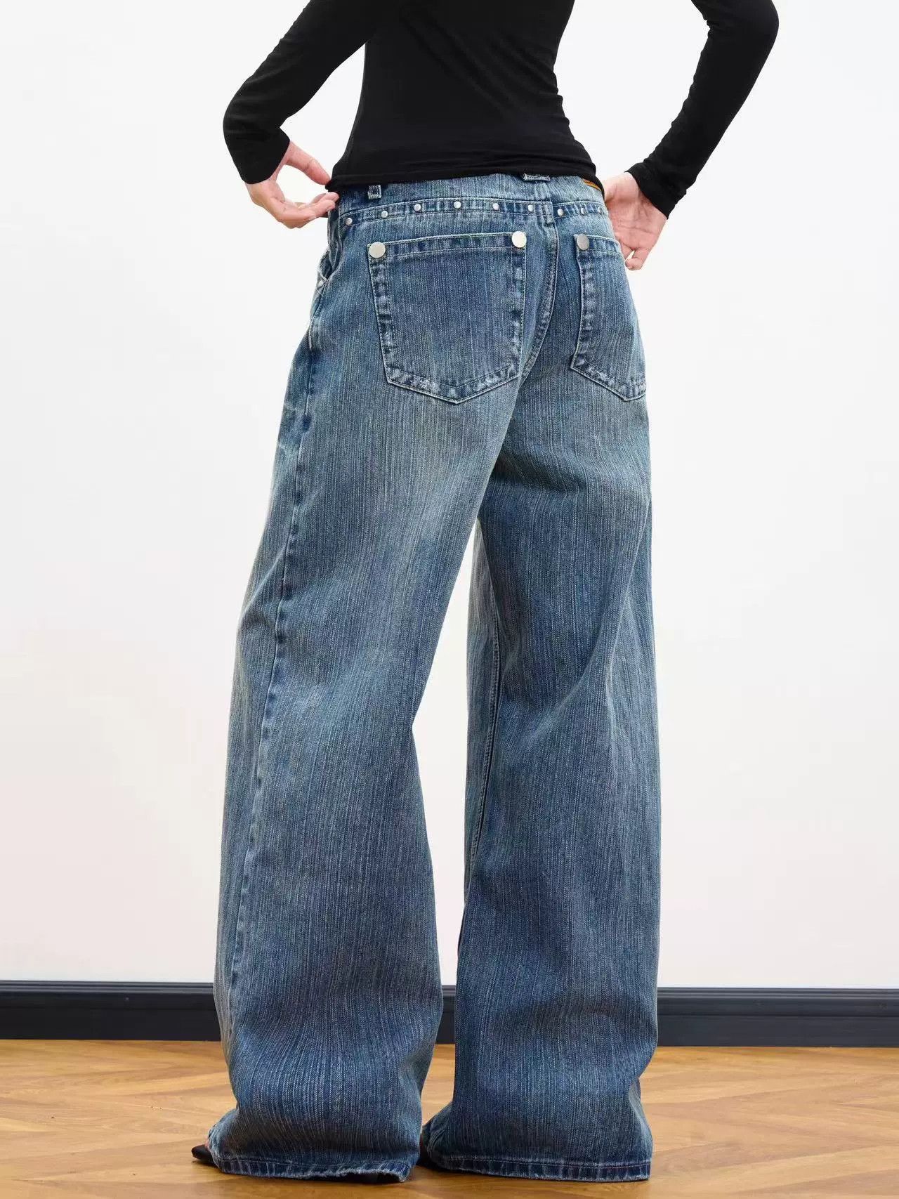 Jean American retro rivet washed distressed lightning jeans Size US 32 / EU 48 - 5 Thumbnail