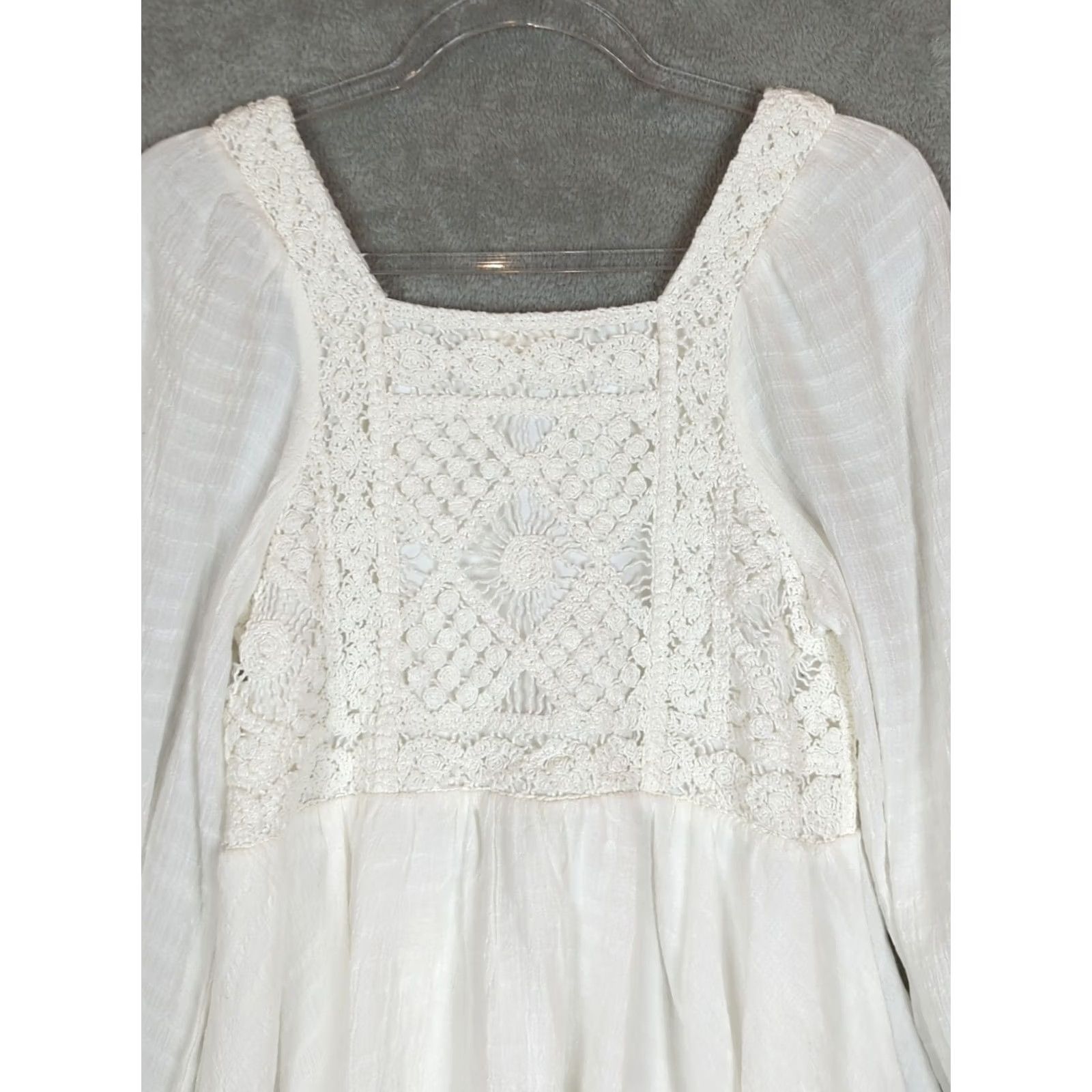Vintage Altar'd State Blouse Shirt XS White Square Neck Crochet Puff Sleeve Boho Cottagecore Relaxed Women Size XS / US 0-2 / IT 36-38 - 7 Thumbnail