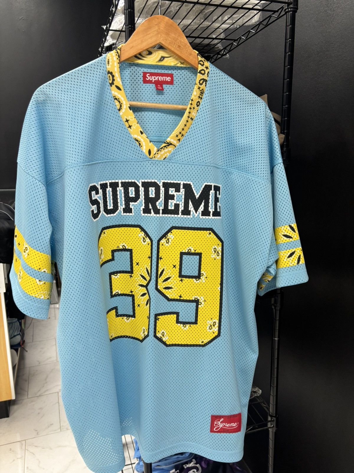 Supreme Supreme Jacquard Rib Football Jersey Navy XL IN HAND | Grailed