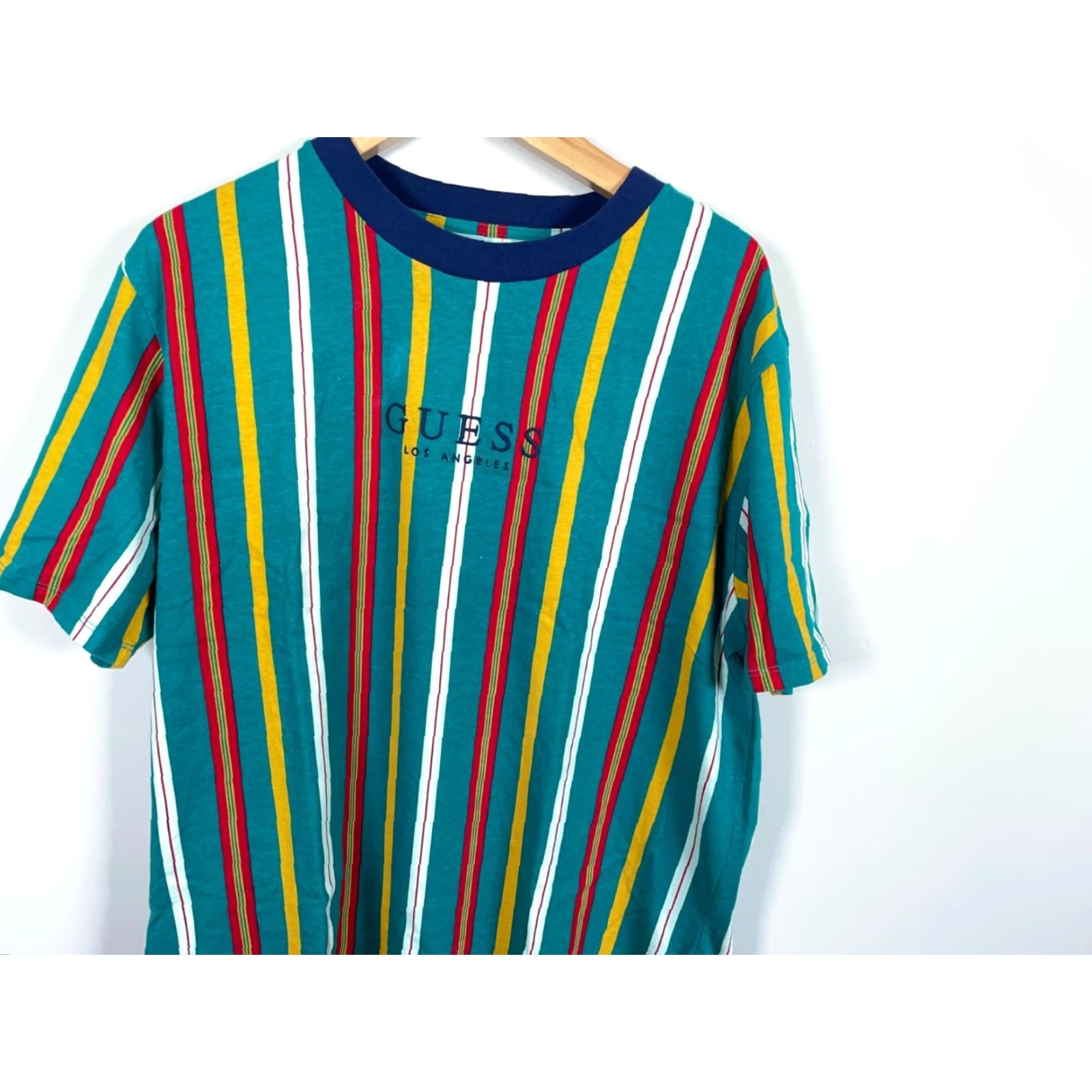 Guess VINTAGE GUESS Originals T-Shirt Men Large Green Rainbow Striped Embroidered Logo Size US L / EU 52-54 / 3 - 7 Thumbnail