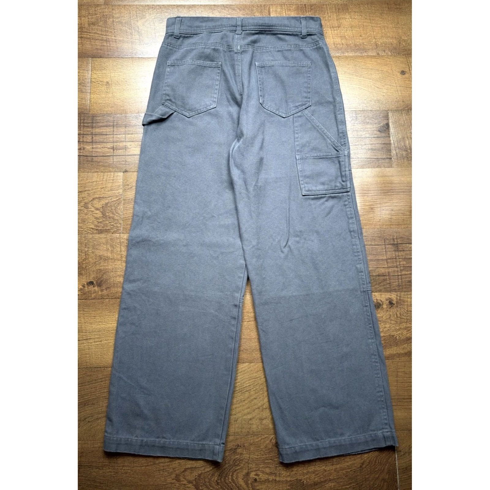Vintage No Boundaries Pants Mens Gray Carpenter Jeans Double Knee Front Baggy Y2K 30X31 Regular 30 Inseam Wide-Leg Canvas Cotton Workwear Casual Mens Size US 30 / EU 46 - 2 Thumbnail