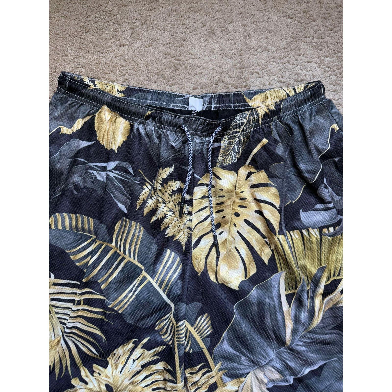 Other Tropical Palm Leaves Swim Trunks Short Black/Gold Men's 3XL Size US 42 / EU 58 - 8 Thumbnail