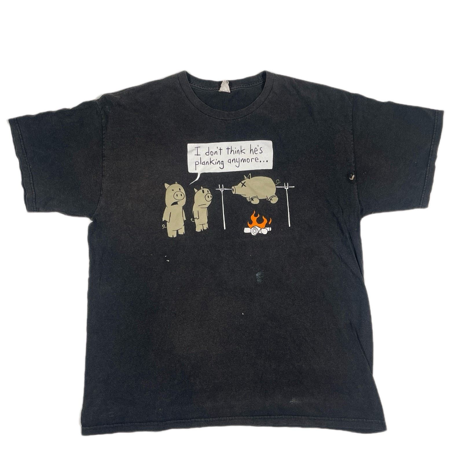 Hanes × Vintage Vintage Funny Pig Roasting Planking Tee T Shirt Black Large Size US L / EU 52-54 / 3 - 1 Thumbnail