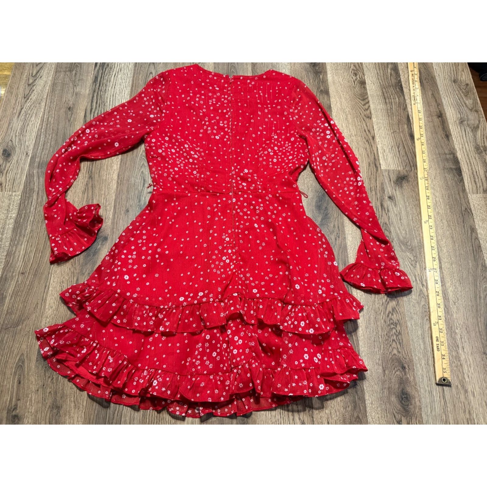 Vintage Mi Ami Dress Women's Size Small Red Floral Long Sleeve Ruffle Size S / US 4 / IT 40 - 2 Thumbnail
