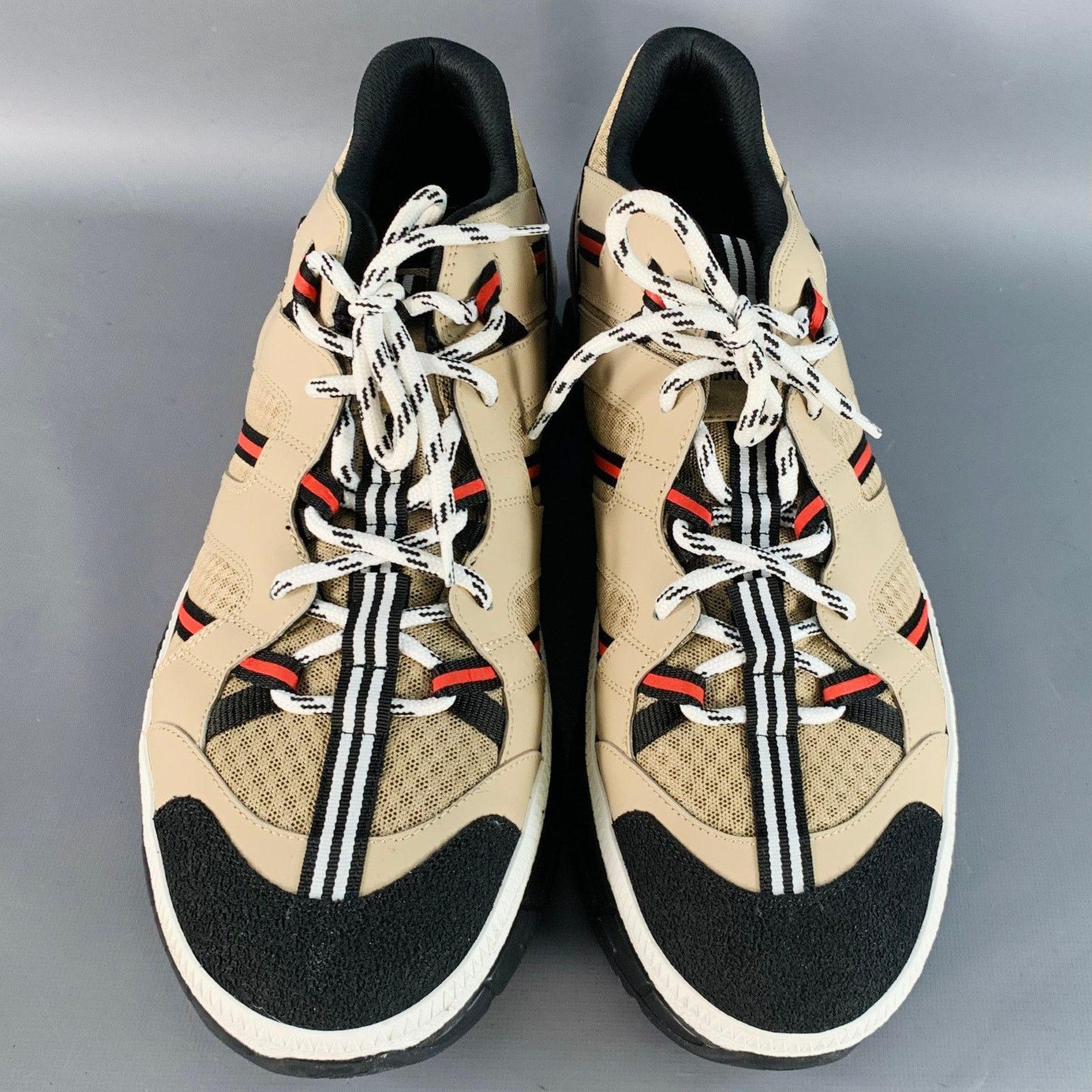 Burberry Size 12 Tan Black Red Stripe Mesh Low Top Sneakers Size US 12 / EU 45 - 5 Thumbnail