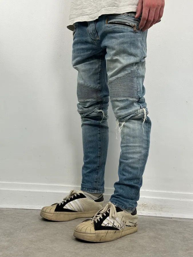Balmain 2010s Balmain Light Blue Denim Distressed Jeans Size US 33 - 3 Thumbnail