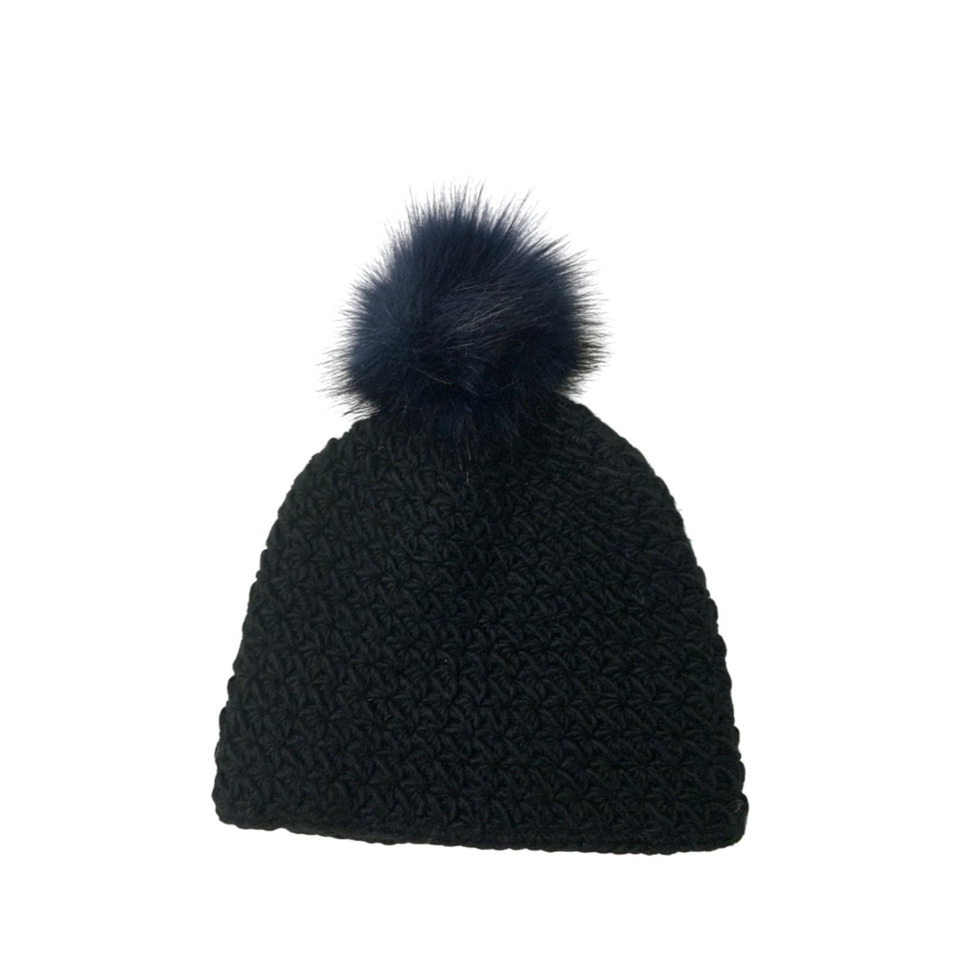 Other Surell Hand-Knit Black Beanie With Midnight Blue Faux Fox Fu Size ONE SIZE - 1 Thumbnail