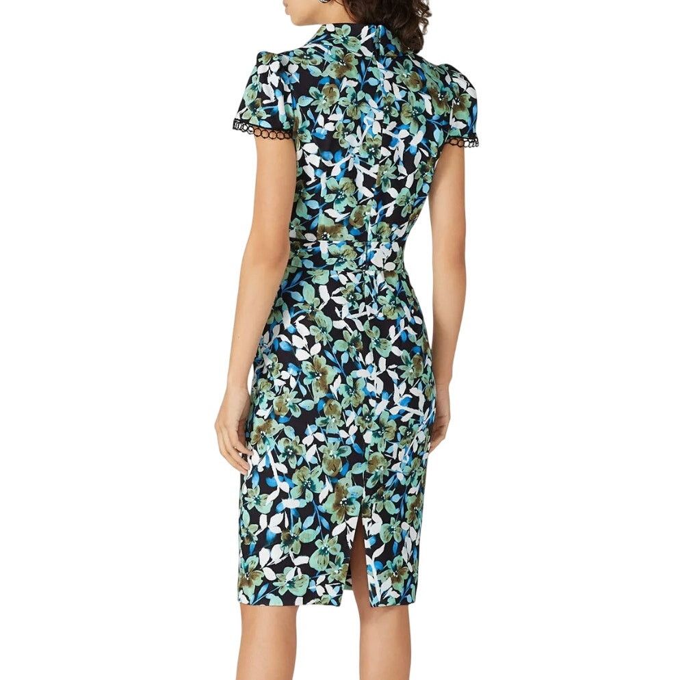 Badgley Mischka Badgley Mischka Blue Floral Collared Sheath, Size US 10 Size L / US 10 / IT 46 - 3 Thumbnail