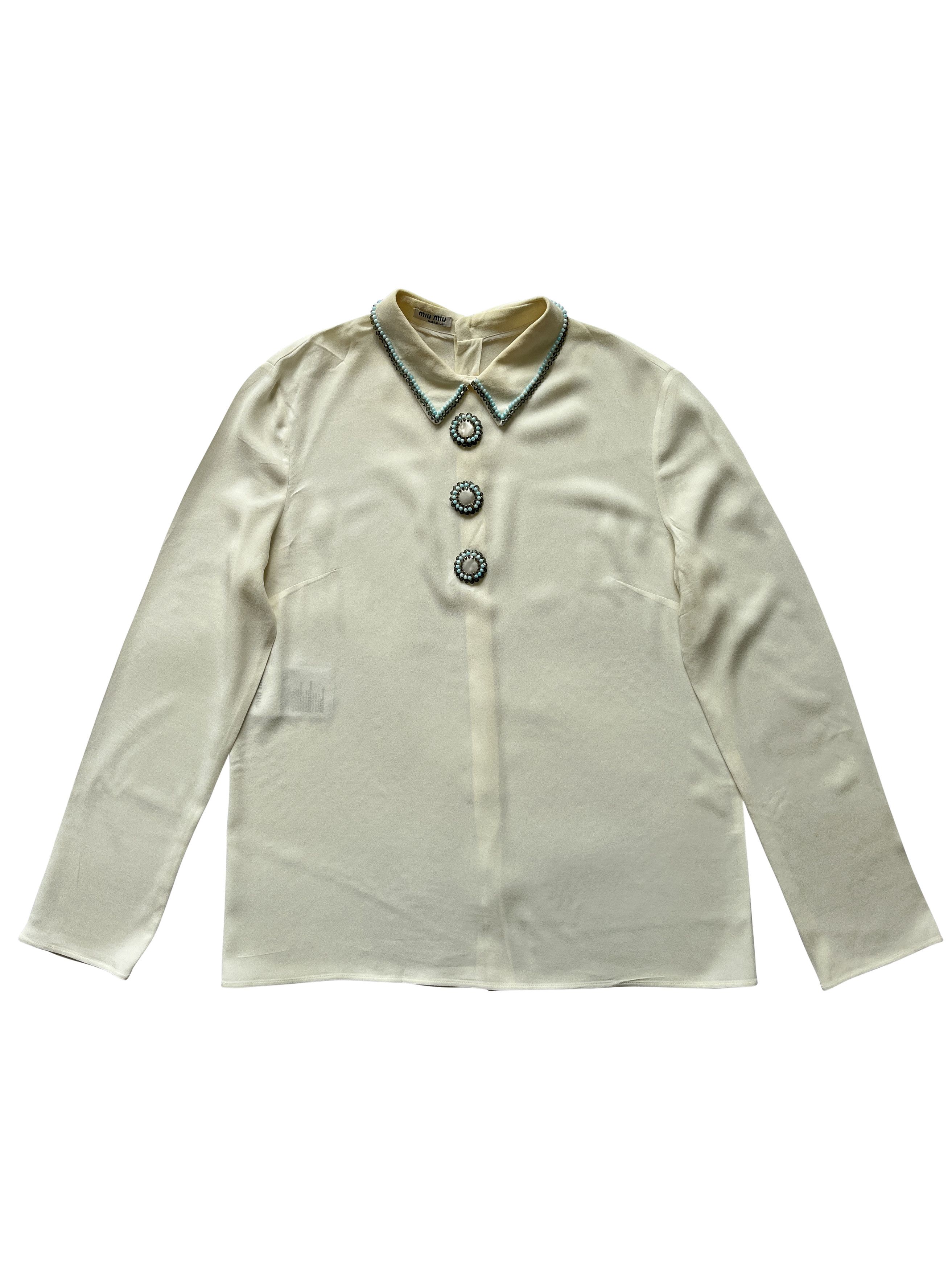 Miu Miu ⚡️QUICK SALE⚡️ 2015 Miu Miu Cream Blouse Top with Beading Size M / US 6-8 / IT 42-44 - 1 Thumbnail