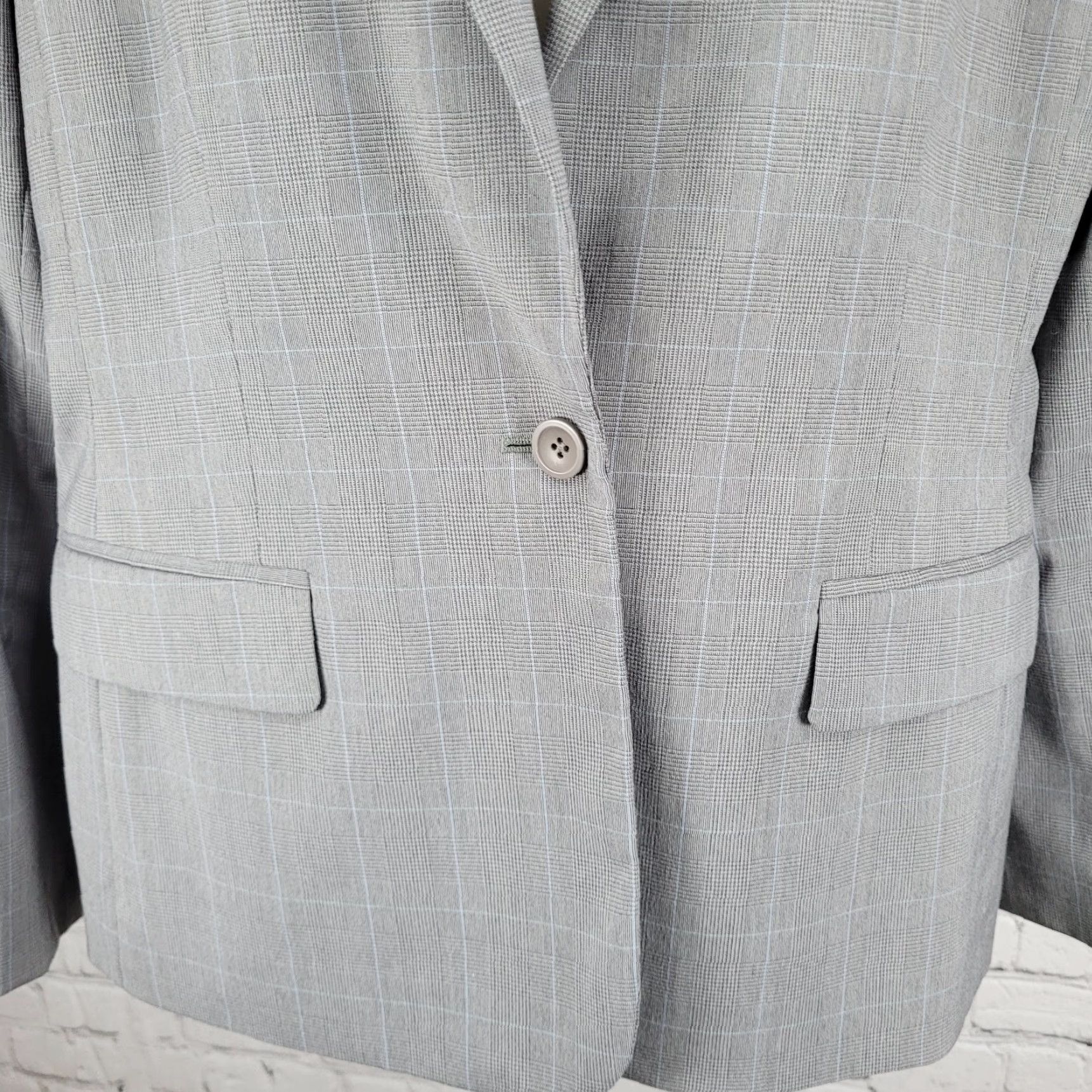 Ann Taylor VINTAGE Ann Taylor Grey Check Blazer 1 Button Notch Lined Stretch Suit USA 10 Size L / US 10 / IT 46 - 7 Thumbnail