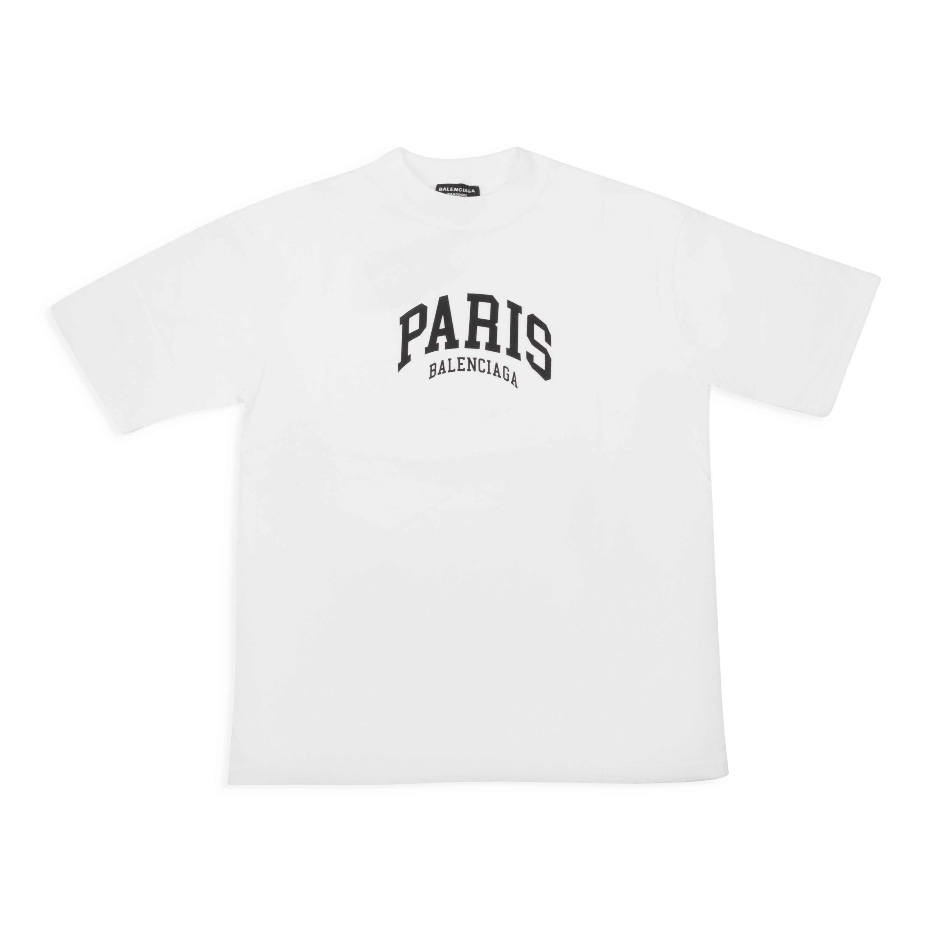 image of Balenciaga White Black Paris Print T-Shirt Size S, Men's