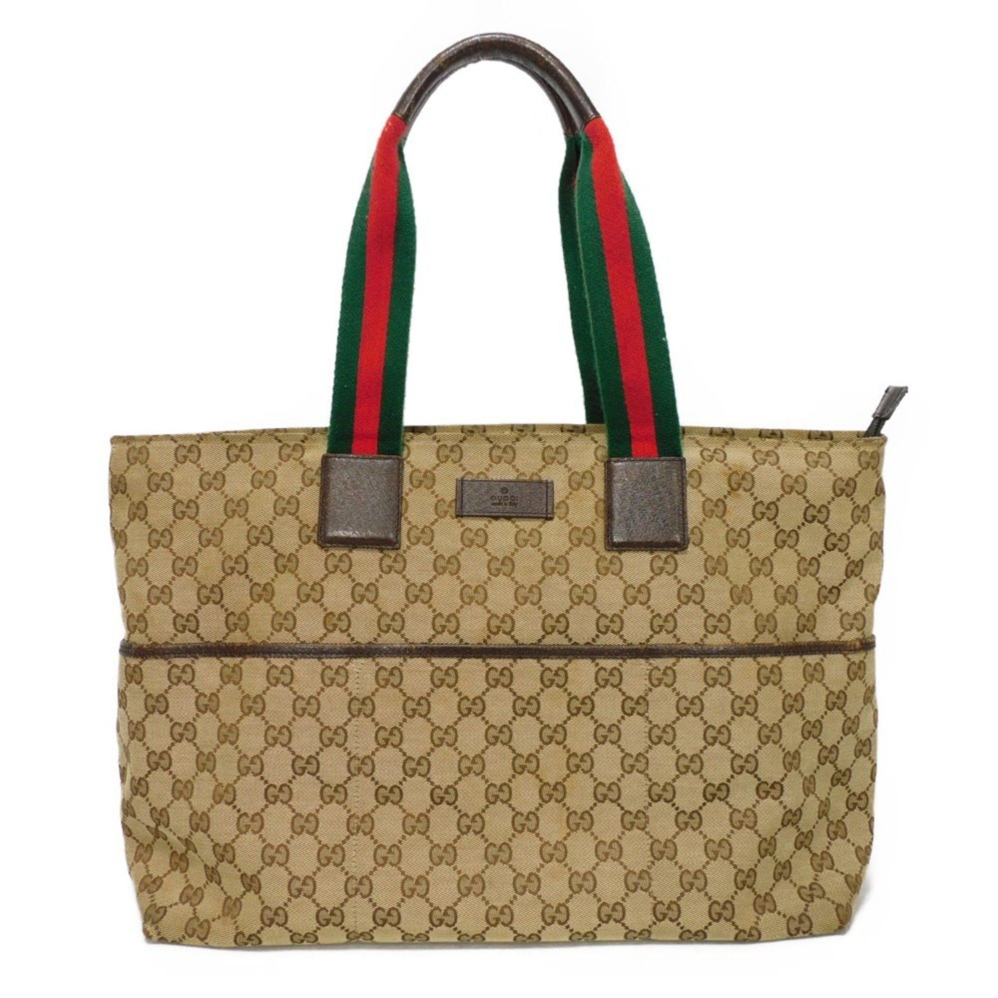 Gucci Tote Bag Sherry Line Mother's Leather Patch Brown Shoulder GG Canvas Beige 155524 Men's Women's