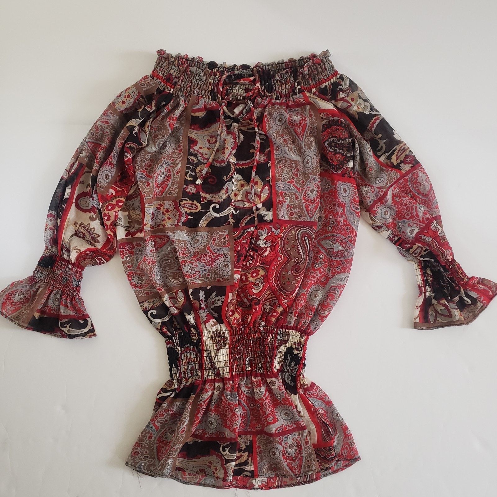 Other Max Bohemian Off-the-Shoulder Paisley Sheer Women XS #12PJ Size XS / US 0-2 / IT 36-38 - 2 Thumbnail