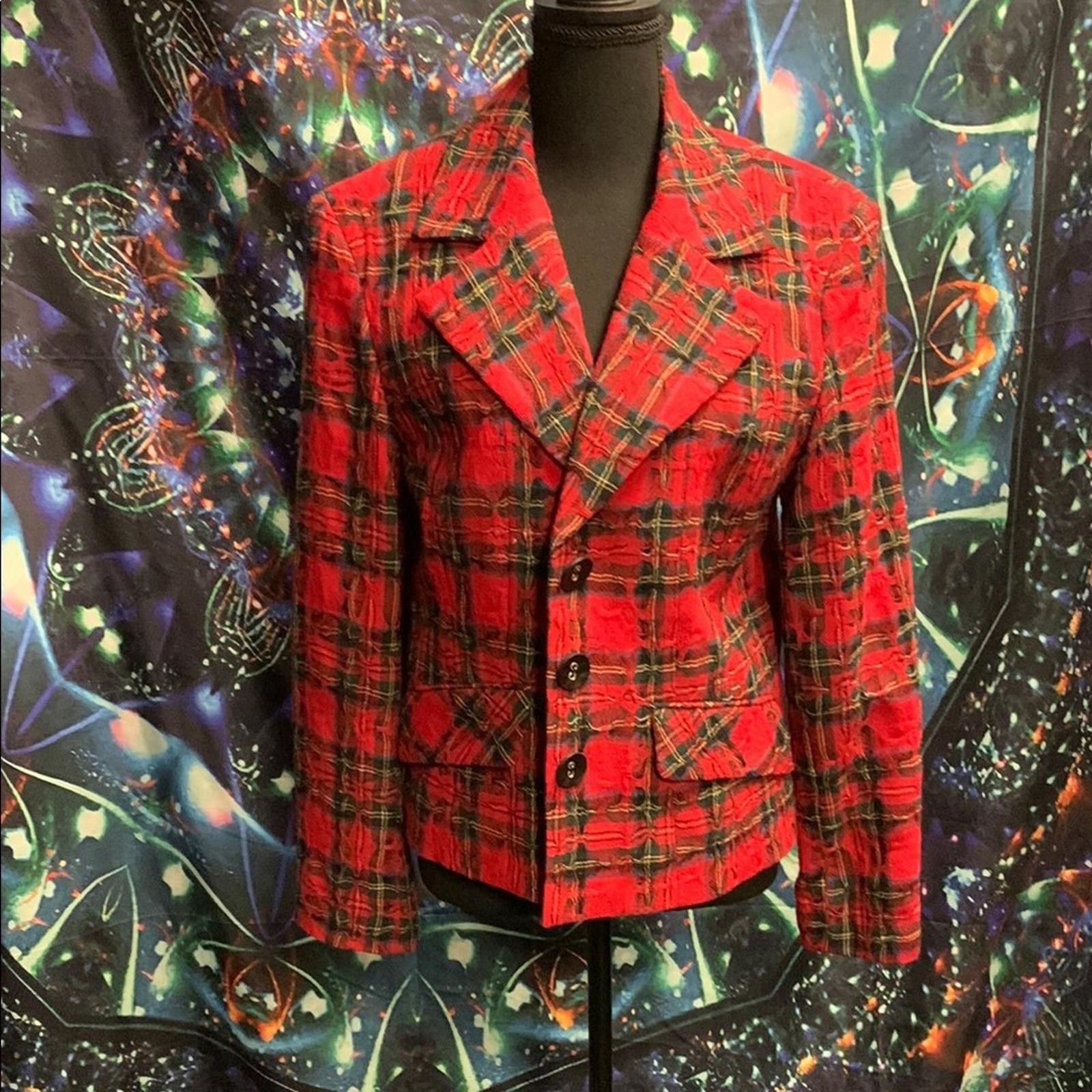 Designer Bold Red Plaid Blazer Size L / US 10 / IT 46 - 1 Thumbnail