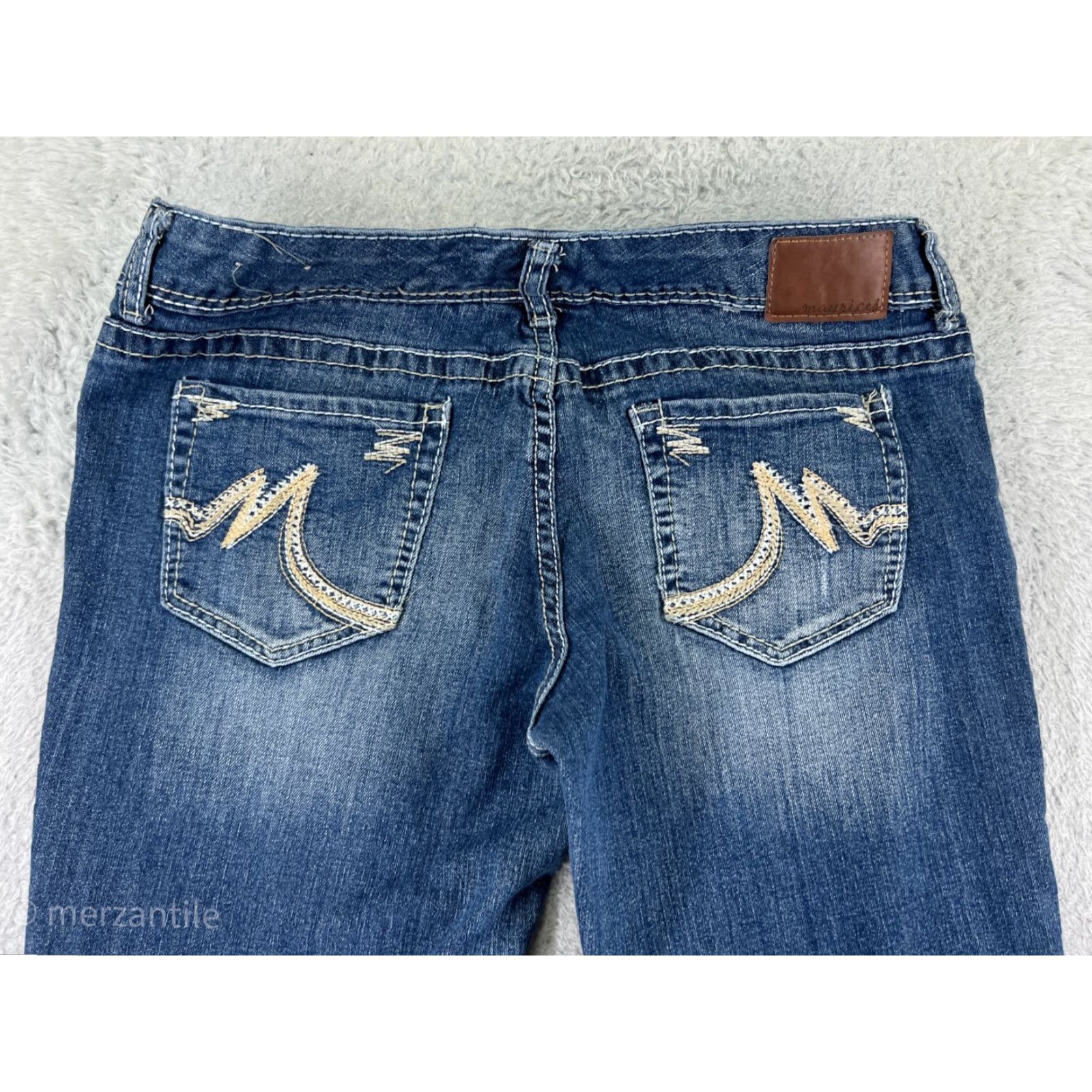 Vintage Maurines Women's Blue Denim Bootcut Jeans Size 11 Stretch Cotton Blend Low Rise Casual Size 32" / US 10 / IT 46 - 3 Thumbnail