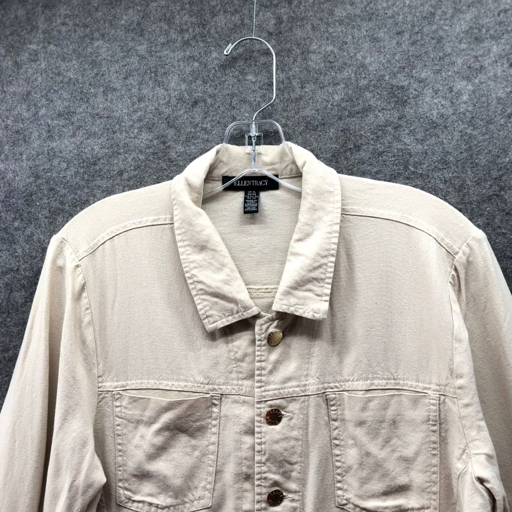 Ellen Tracy Ellen Tracy Jacket Linen Blend Utility Womens XL Beige Ivory Trucker Lightweight Button Front Short Coat Casual Travel Size XL / US 12-14 / IT 48-50 - 5 Thumbnail