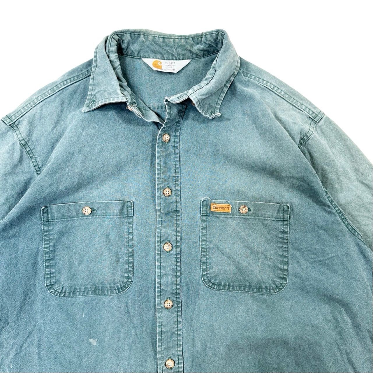Vintage Vintage Denim Carhartt Green Wash Button Up Short Sleeve Size US L / EU 52-54 / 3 - 2 Thumbnail
