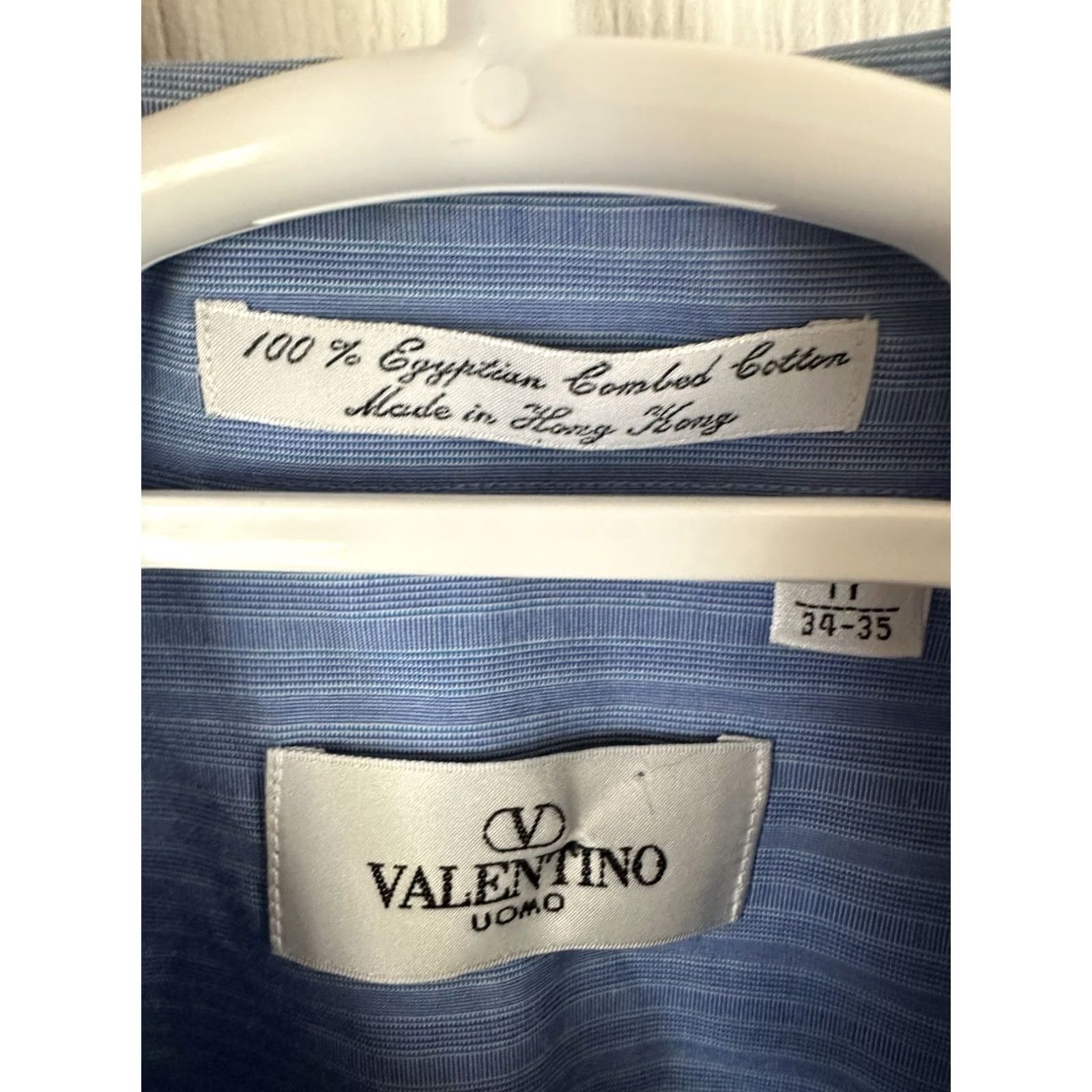 Valentino VINTAGE Valentino Pinstripe Button-Down Dress Shirt 80s Men’s Blue 100% Cotton Size 17.5 Mens Size 48R - 3 Thumbnail