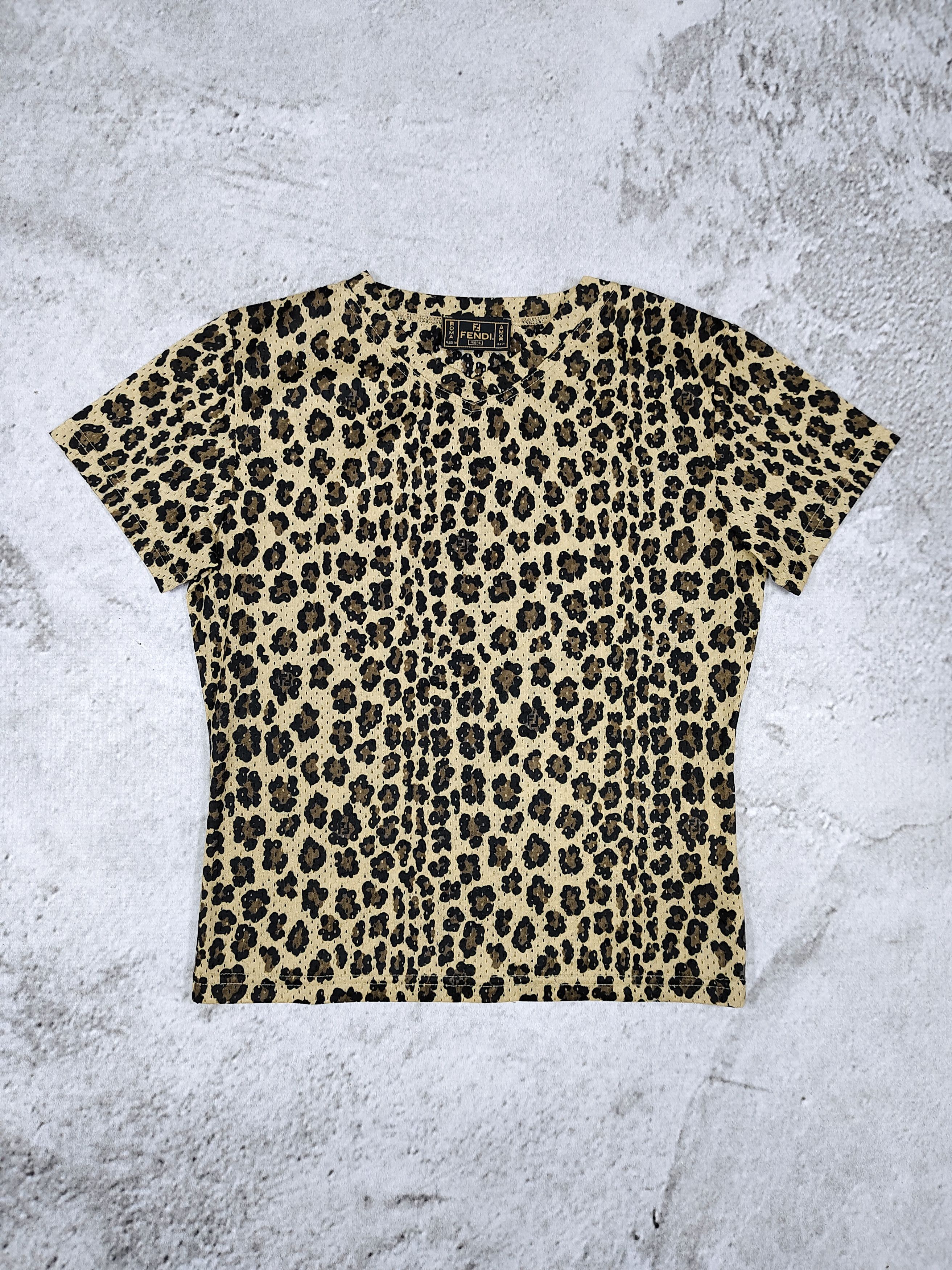 Fendi 90s FENDI🔥Glam Rock Leopard Print Micro Perforated Top Size M / US 6-8 / IT 42-44 - 1 Thumbnail