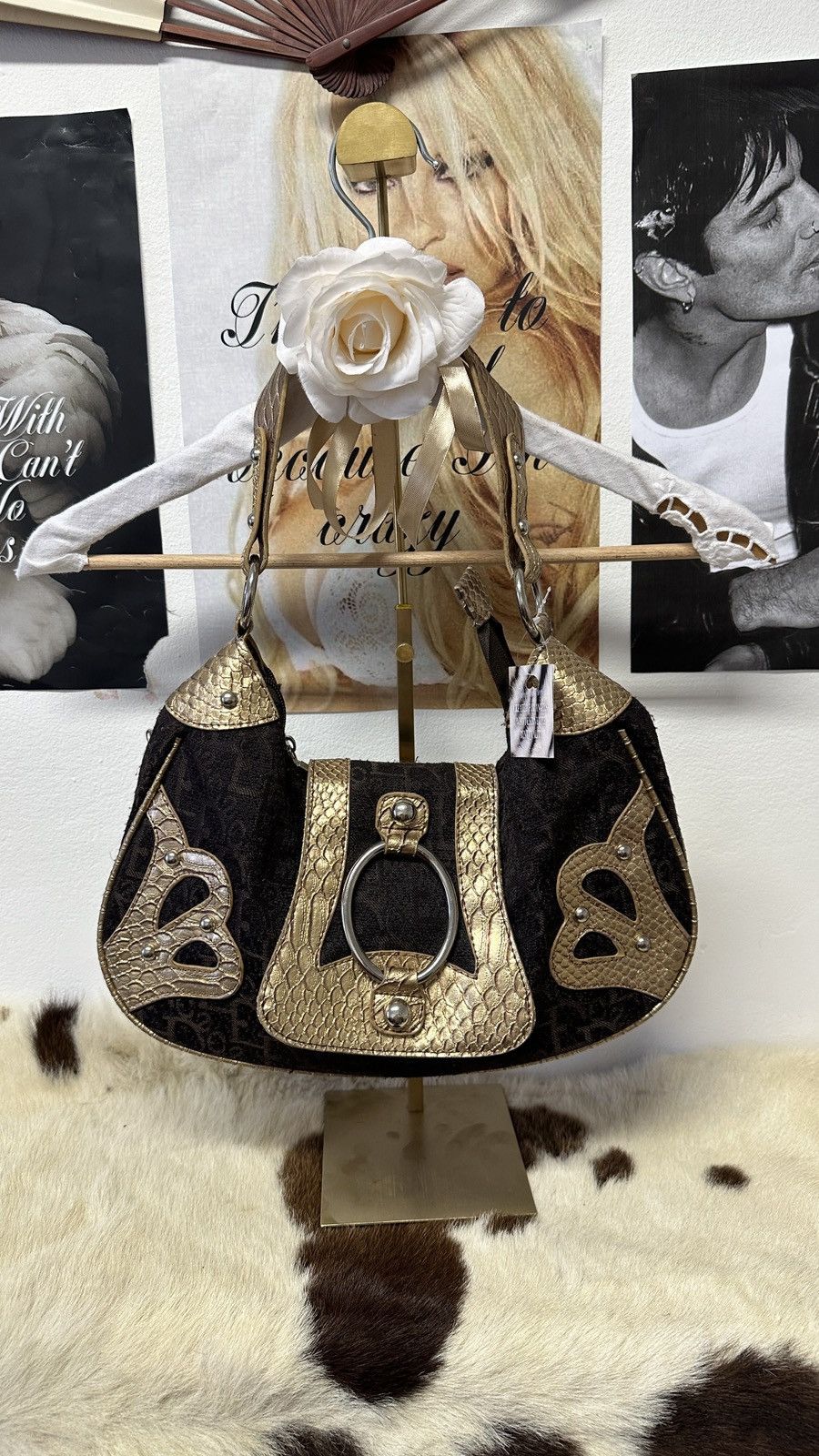 Vintage Vintage gold & brown shoulder bag Size ONE SIZE - 3 Thumbnail