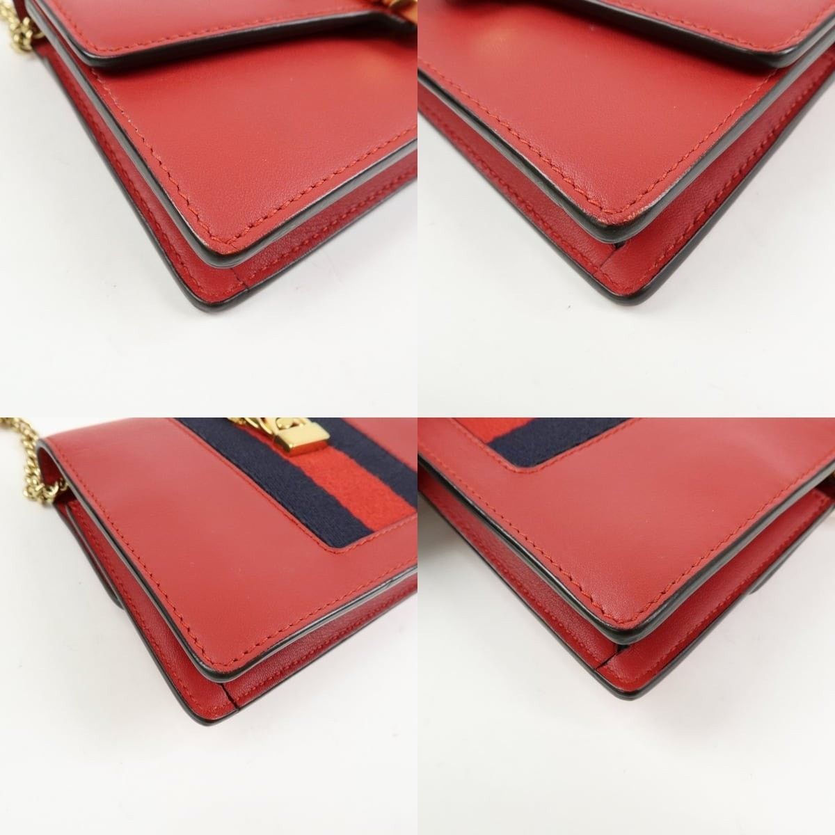 Gucci Gucci Sylvie Mini Shoulder Bag Calfskin Flap Red Size ONE SIZE - 4 Thumbnail
