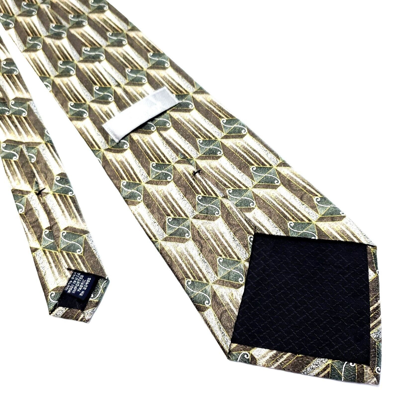 Stafford Stafford Executive Silk Tie Brown Green Geometric Print Wide Size ONE SIZE - 3 Thumbnail