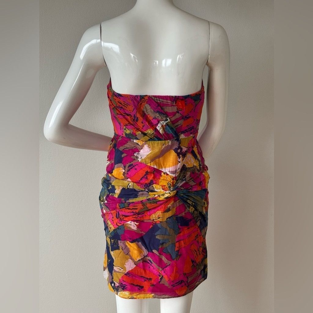 Diane von Furstenberg DVF Strapless Cotton Dress Bright Abstract Print Mini Dress Size S / US 4 / IT 40 - 5 Thumbnail